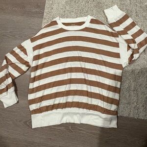 Sonoma Womens Crewneck Sweater in Brown and White Stripes* Sz. L
